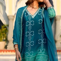 Blue and Green Ombré Pure Crepe Bandhani Suit Set