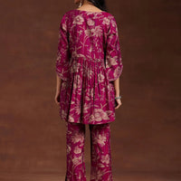 Pink Printed Silk Blend Co-Ords