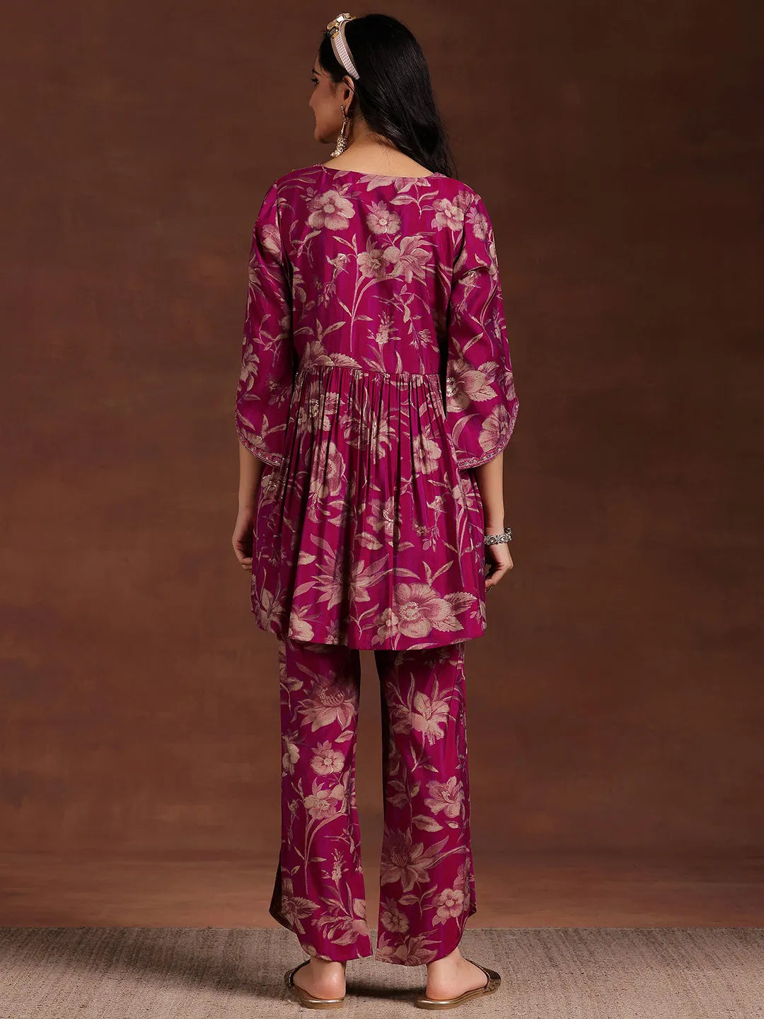 Pink Printed Silk Blend Co-Ords