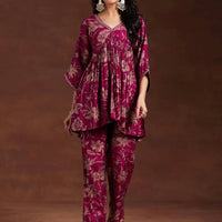 Pink Printed Silk Blend Co-Ords