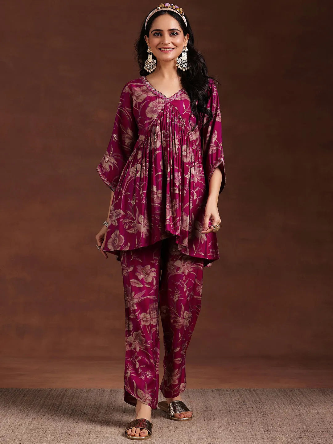 Pink Printed Silk Blend Co-Ords