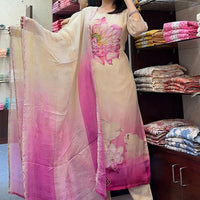 Pink Abstract Print Art Silk Kurta Set