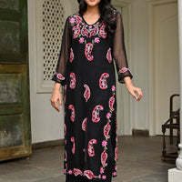 Paisley Embroidered Regular Thread Work Georgette Kurta With Palazzos