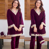 Burgundy Velvet Suit Set