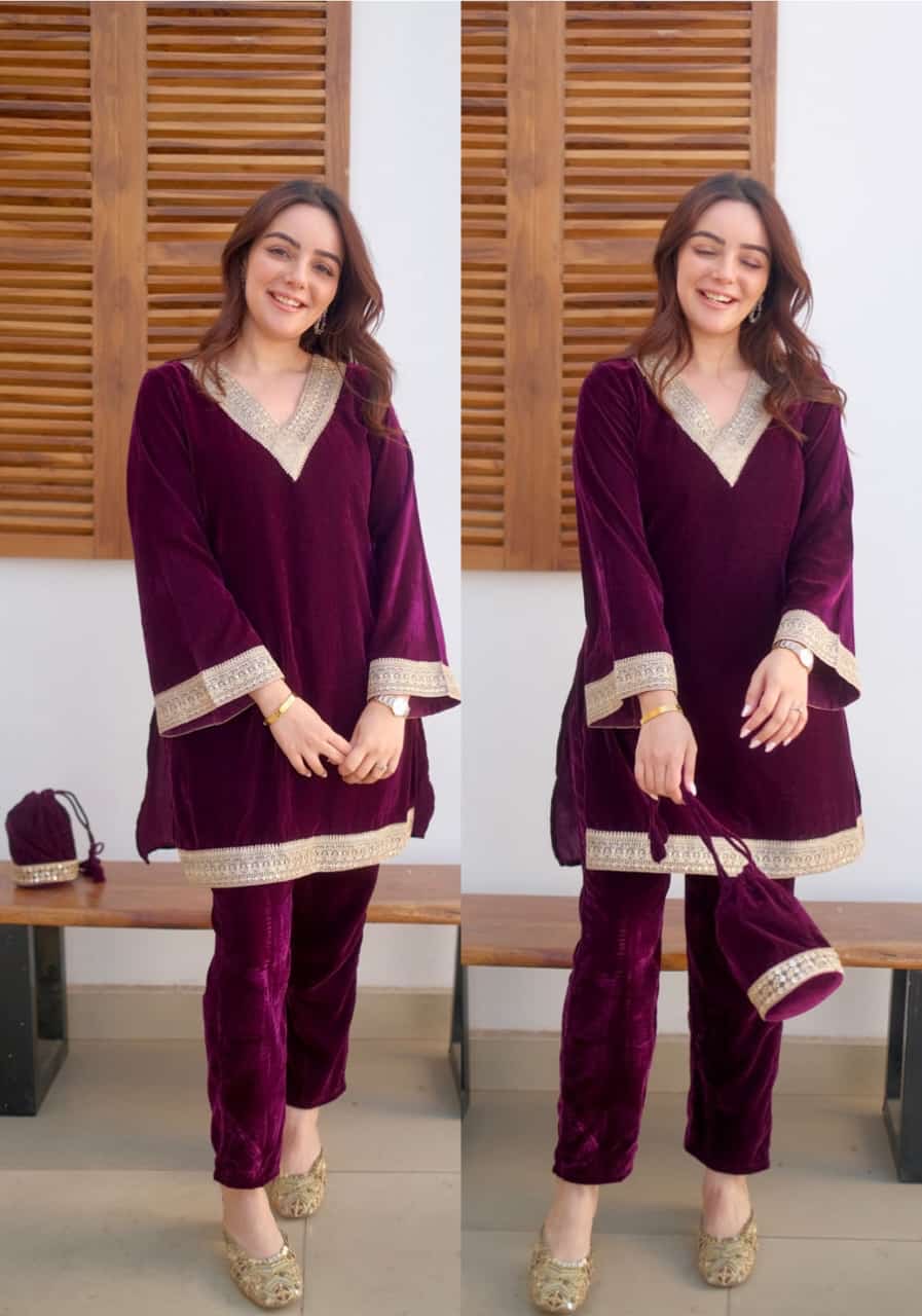 Burgundy Velvet Suit Set