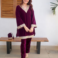 Burgundy Velvet Suit Set