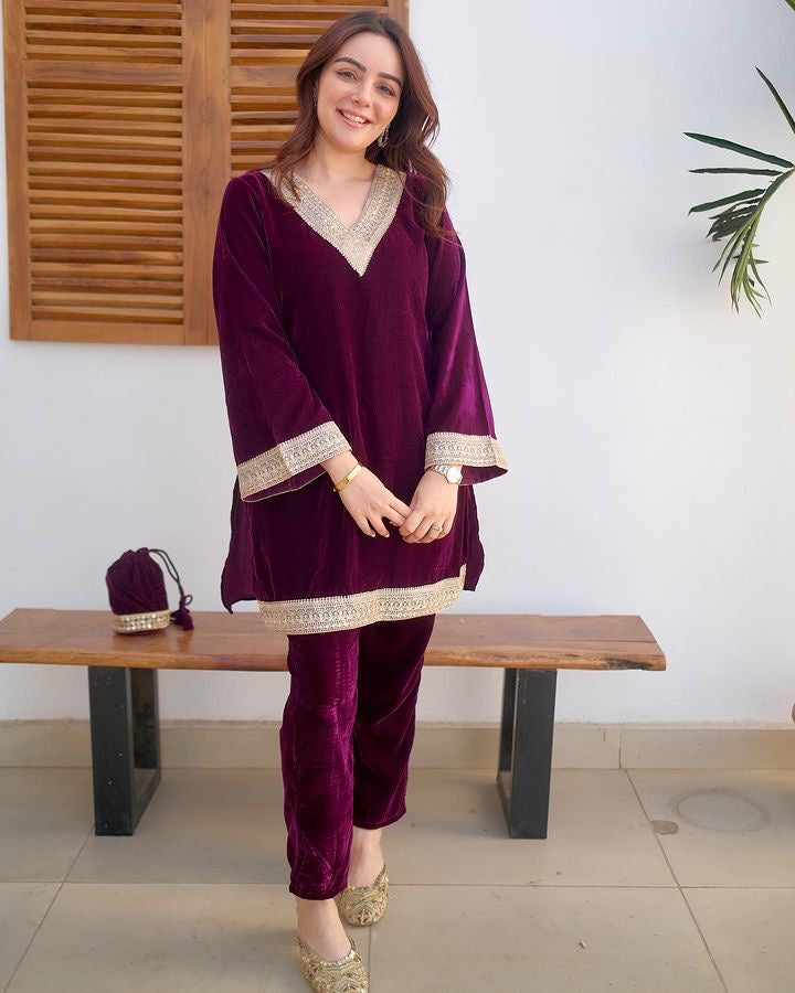 Burgundy Velvet Suit Set