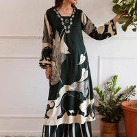 Printed Beads and Stones A Line Kurta With Palazzos