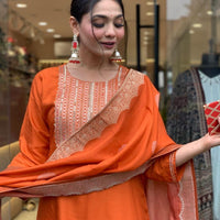 Neck Sequin orange  Kurti set