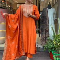 Neck Sequin orange  Kurti set