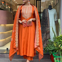 Neck Sequin orange  Kurti set