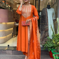 Neck Sequin orange  Kurti set