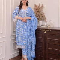 BLUE FLORAL KURTI SET