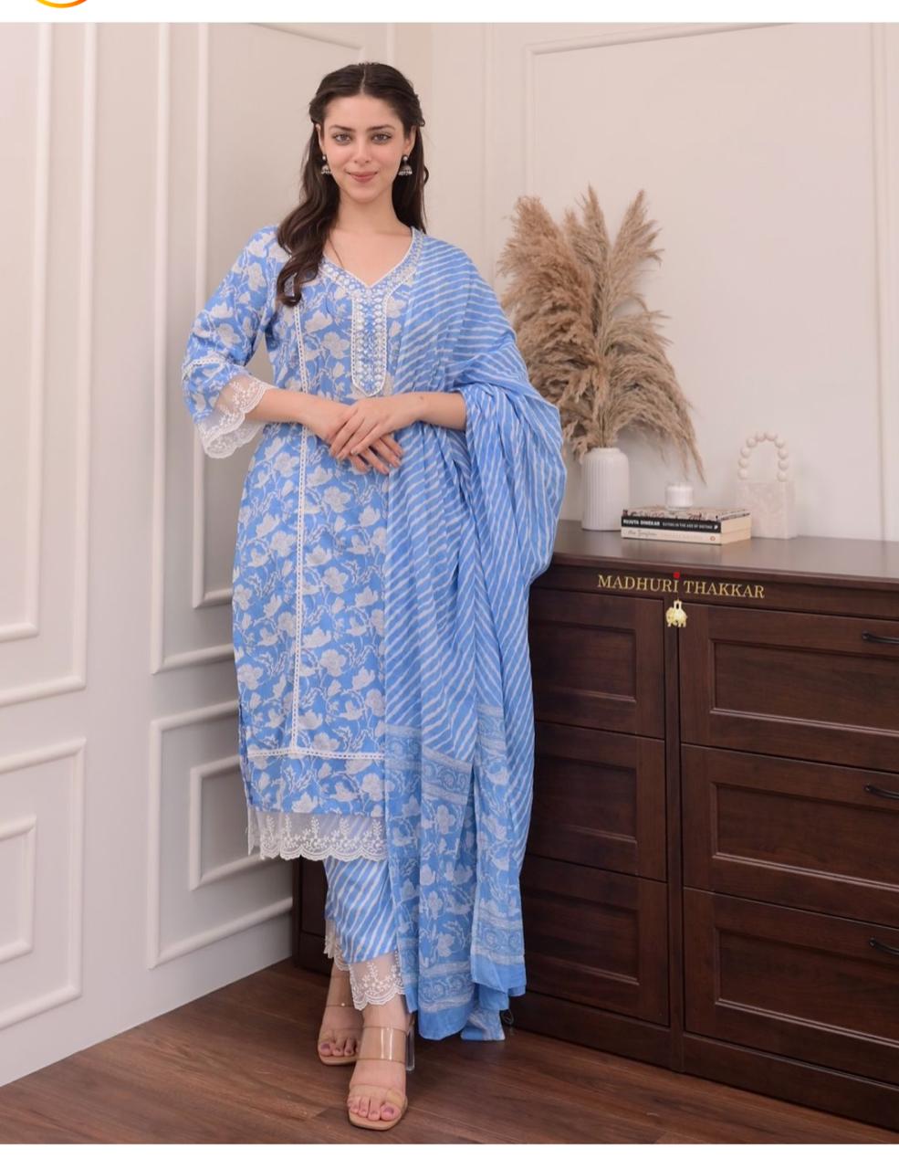 BLUE FLORAL KURTI SET