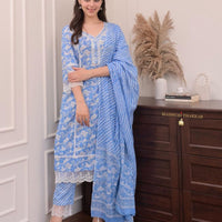 BLUE FLORAL KURTI SET