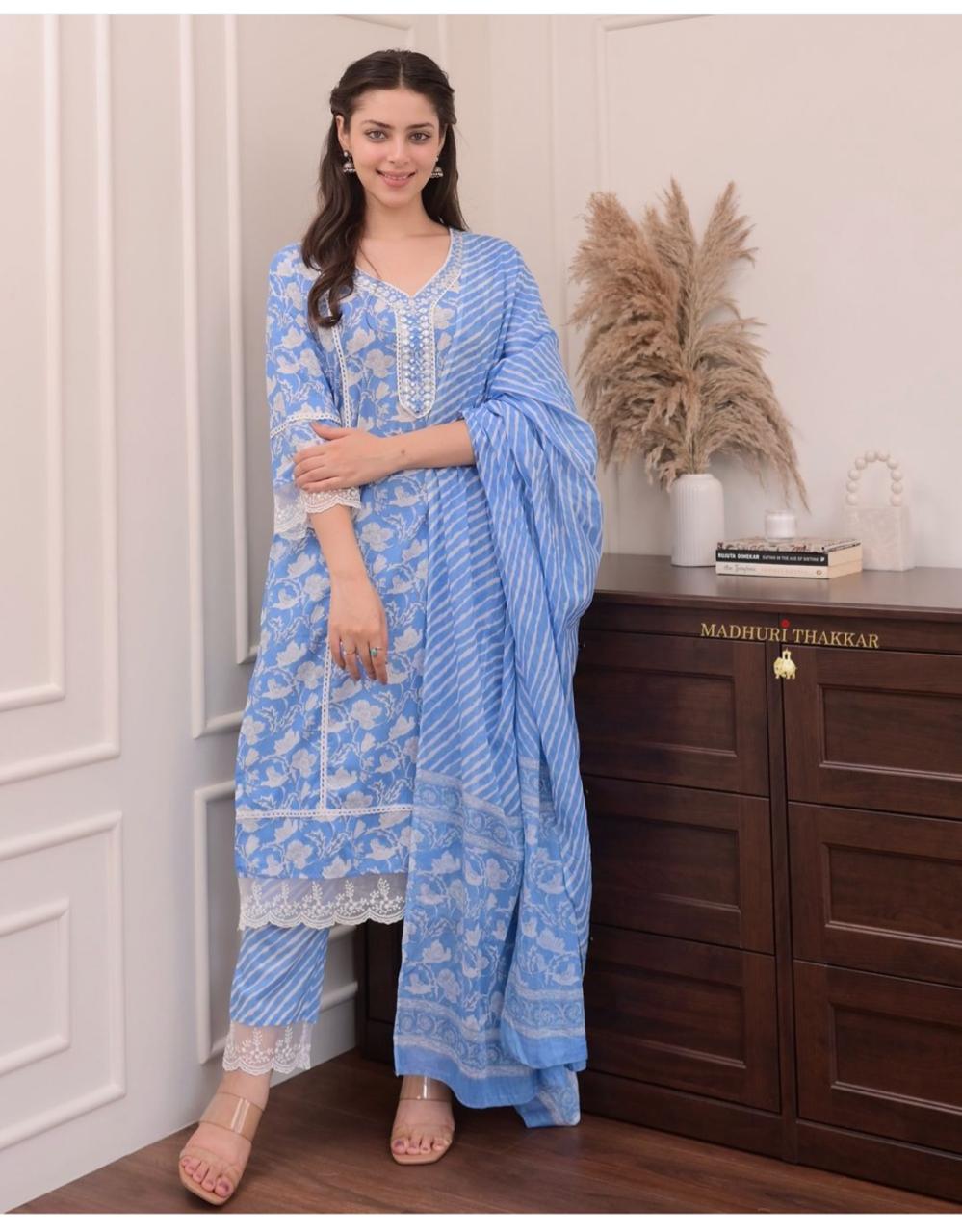 BLUE FLORAL KURTI SET