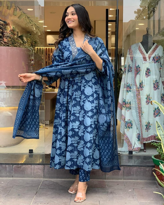 Floral blue Kurti Set