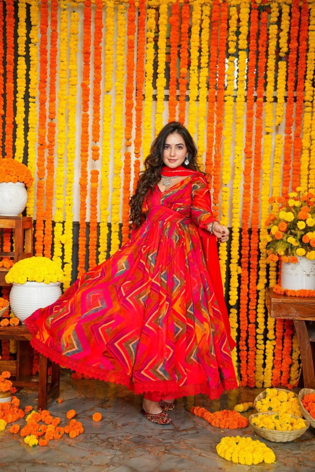 Multi color Maxi dress with dupatta