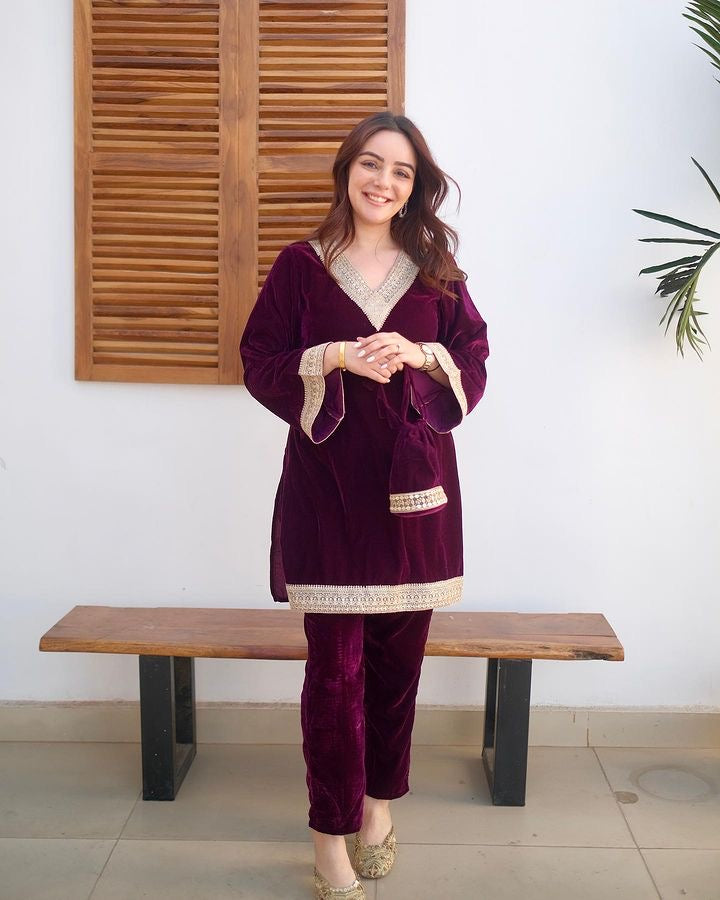 Burgundy Velvet Suit Set